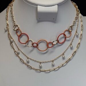 Laundry By Shelli Segal Gold and Orange Circle Necklace 16-19 inch